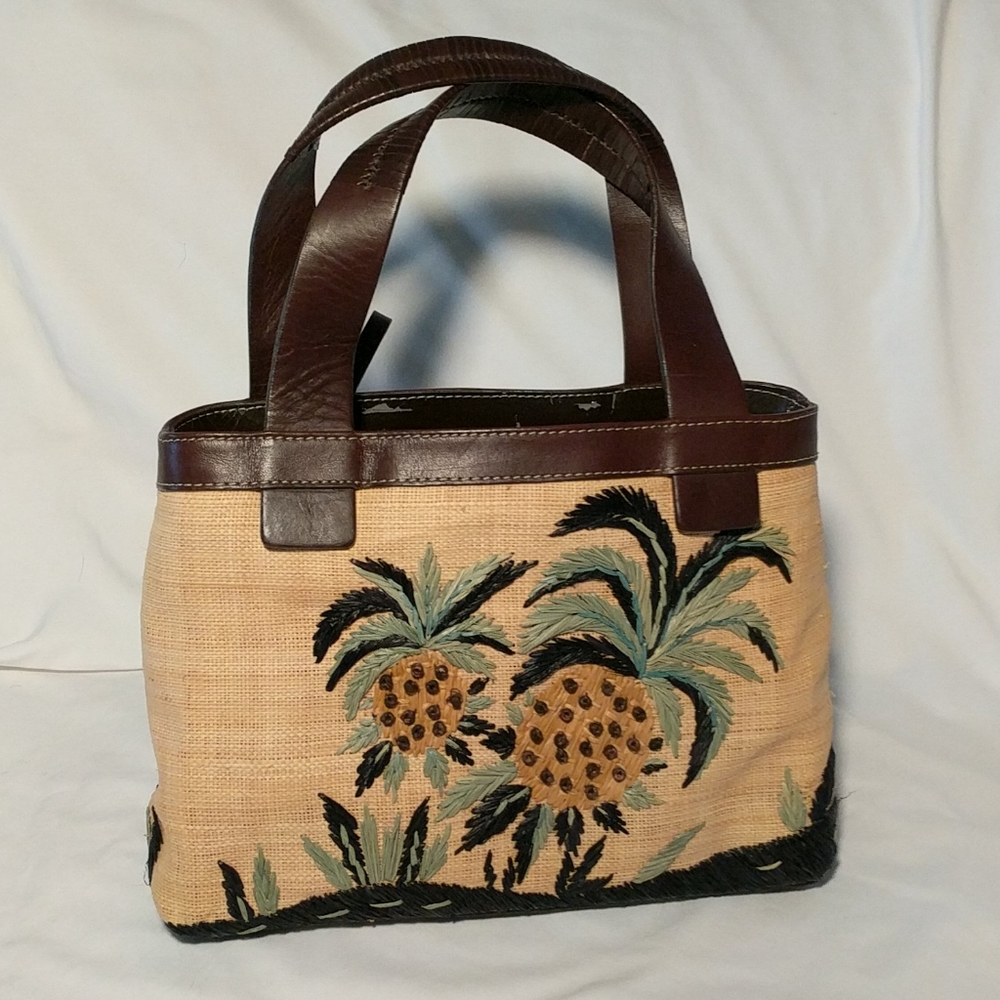 Tommy Bahama jute pineapple purse satchel handbag